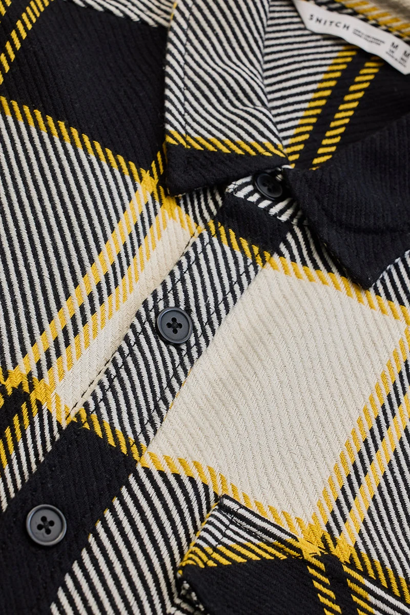 SNITCH Black Flannel Checks Double Pocket Overshirt